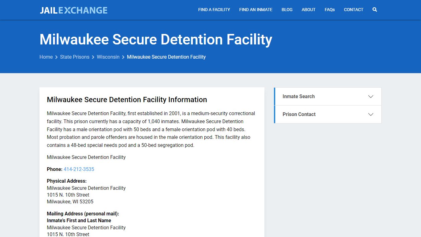 Milwaukee Secure Detention Facility Inmate Search, WI - Jail Exchange